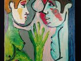 tableau représentant un homme et une femme tenant un cœur dans leurs mains