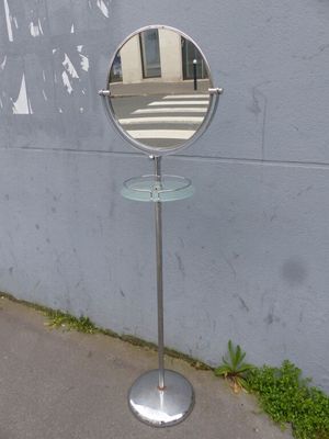 Miroir de barbier en métal tubulaire chromé.