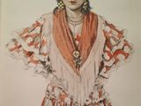 une image représentant le dessin d'une femme vêtue d'une robe rouge et blanche