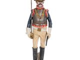 figurine représentant un soldat en uniforme, muni d'une épée, posée sur un socle en bois