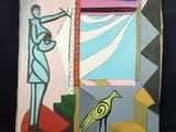une photo d'un tableau représentant une femme et un oiseau