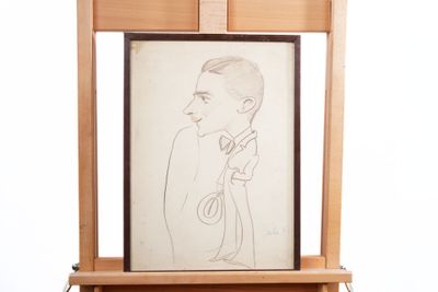 drawing of a man in a suit on a wooden easel