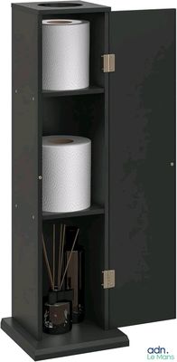 an image of a black cabinet with two rolls of toilet paper