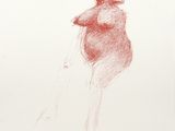dessin représentant une femme en robe rouge assise sur une chaise