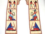 an image of an egyptian style rug with a woman and two men