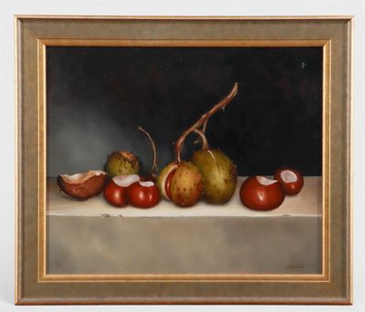 Signé C. Koenen, Nature morte aux châtaignes, huile sur pann…
