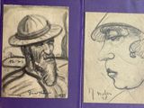two drawings of a man with a hat and a woman with a beard