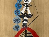 an image of a painting of a woman with a red umbrella