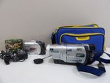 a camera and a bag sitting on a table
