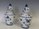 deux vases bleus et blancs placés l'un à côté de l'autre