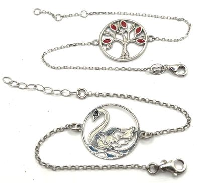 Deux bracelets en argent 925ml à chaine forçat dont un retenant au cen - Photo 1