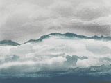 aquarelle représentant une vue sur une chaîne de montagnes avec un lac au premier plan