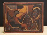 a picture of a painting on a table with a black background