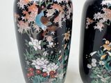 two vases with birds and flowers painted on them