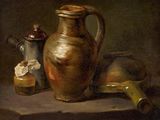a painting of a vase and other items on a table