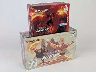 Deux boîtes de cartes « Magic : The Gathering » sont empilées l'une sur l'autre.