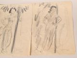 two drawings of a woman in a bathing suit and a man in a bathing suit