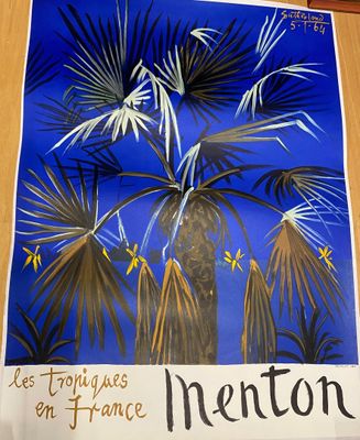 une affiche représentant un bouquet de palmiers posé sur une table