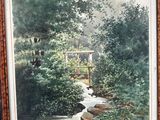 painting of a stream in a wooded area with rocks and trees