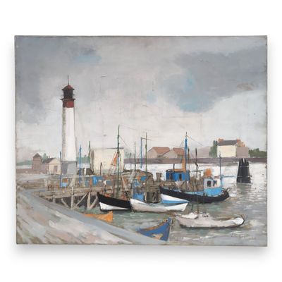 Pierre RUDELLE (1932-2015) Bateaux au pied du phare