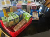 a table with a bunch of boxes of food on it