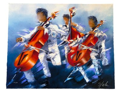 Victor SPAHN (né en 1949) Les trois violoncellistes