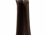 brown leather bell with a brown leather strap on a white background