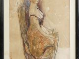 painting of a woman sitting in a chair with her legs crossed