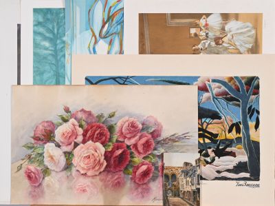 a painting of a bunch of flowers on a table