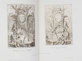 two pages of a book with drawings of people and a clock