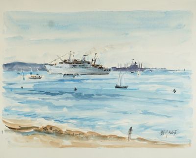 Lucien DEMOUGE (1923-2002), "Sur la plage", aquarelle sur pa…