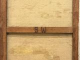 a painting of a wooden frame hanging on the side of a wall