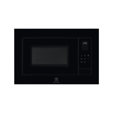une image d'un four à micro-ondes noir sur fond blanc
