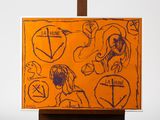 une photo d'un dessin sur une toile posée sur un chevalet