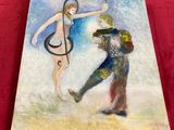 un tableau représentant un homme et une femme sur fond rouge