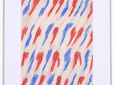 un tableau composé de touches de pinceau rouges, blanches et bleues, dans un cadre blanc
