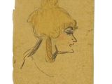 a drawing of a woman ' s head with a ponytail