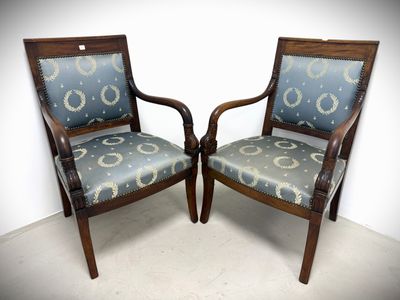 two wooden chairs with blue upholstered upholstered upholstered upholstered upholstered upholstered upholstered upholstered upholstered