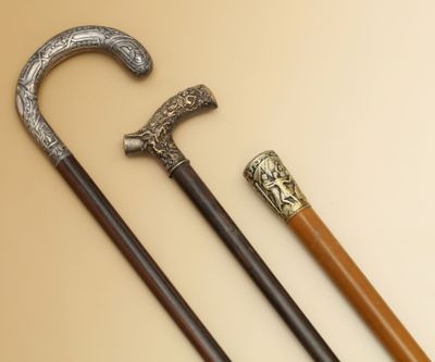 Réunion de 3 CANNES - L'une en jonc de Malacca avec pommeau … - Photo 1