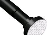 a close up of a shower head with a black shower head