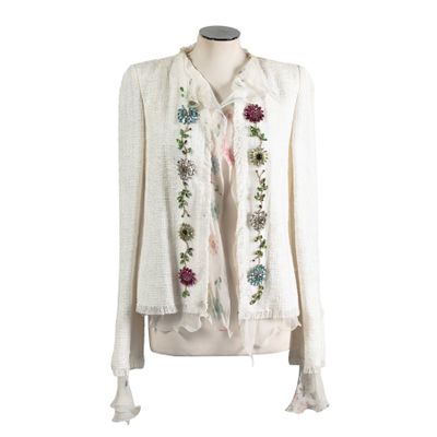 an image of a white sweater with flowers on it
