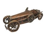 wooden model of a car with wheels and wheels on a white background