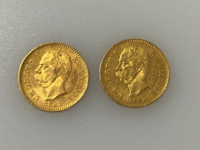 * Deux pièces de 20 Lires or 1882. Poids : 12,89 g. Frais acheteurs po - Photo 1