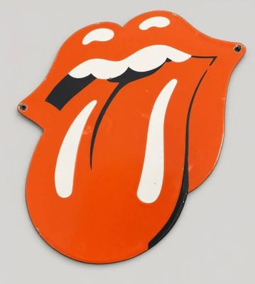 un logo des Rolling Stones de couleur orange sur fond blanc