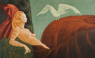 une image d'un tableau représentant une femme avec un oiseau sur l'épaule