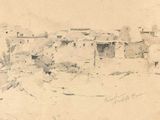 un dessin représentant un village au milieu du désert
