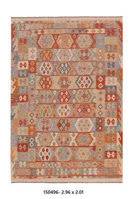 Kilim Afghan en laine Couleur beige et bleu claire et rouge …