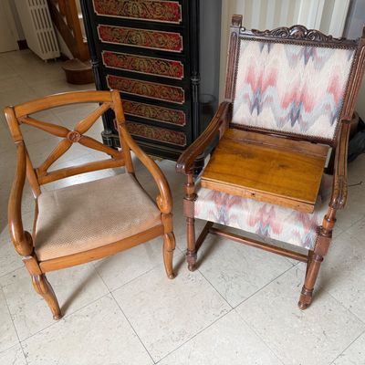 Lot comprenant un fauteuil dossier croisillon et un fauteuil…