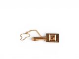 a close up of a pair of gold cufflinks on a white background
