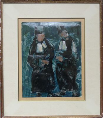 FRIBOULET Jeff, "Les avocats", huile sur papier, signée, 37x…